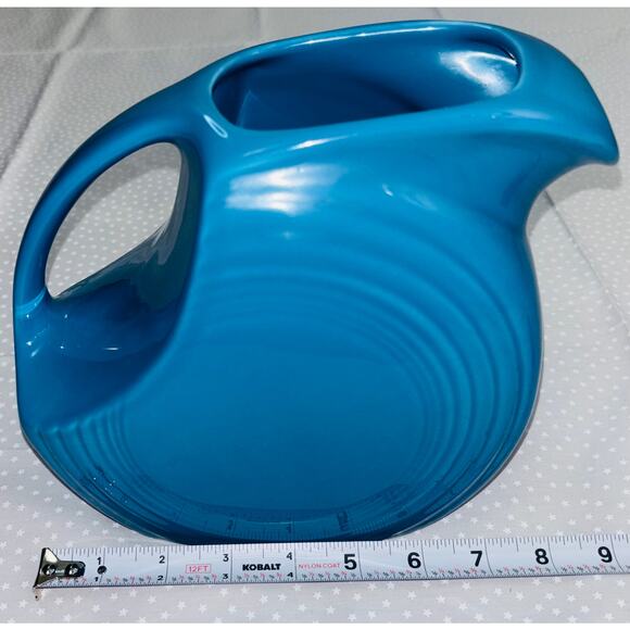 Fiestaware Homer Laughlin Water Disk Pitcher Jug in Turquoise, Vintage, Pristine - Picture 2 of 6